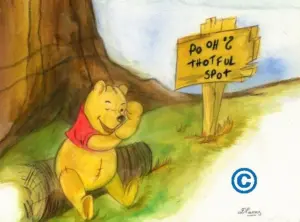 An image of Winnie the Pooh in his Thoughtful Spot.