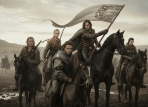 The heroes of the Horn ride into battle.