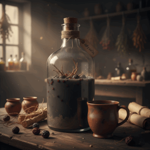 An imagining of what a bottle of Mother Guenna's revolting medicine must look like.