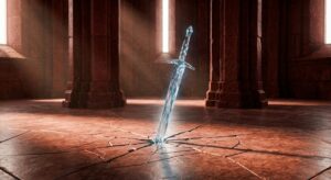 A depiction of Callandor, driven into the floor of the Heart of the Stone of Tear.