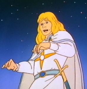 A screen capture from The Legend of Zelda animated series from the 1980s of Prince Facade, a "white knight" character who was vain to a fault and would act heroically only so long as it didn't get his boots muddy. This is exactly how I picture Lord Luc.